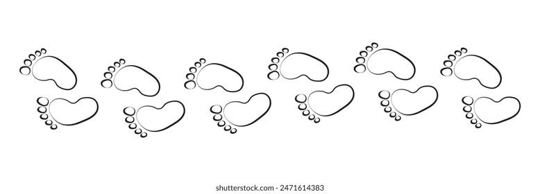 Baby footsteps vector illustration set - pairs of pink and blue footprints in flat style.