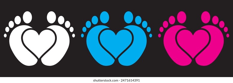 Baby footsteps vector illustration set - pairs of pink and blue footprints in flat style.