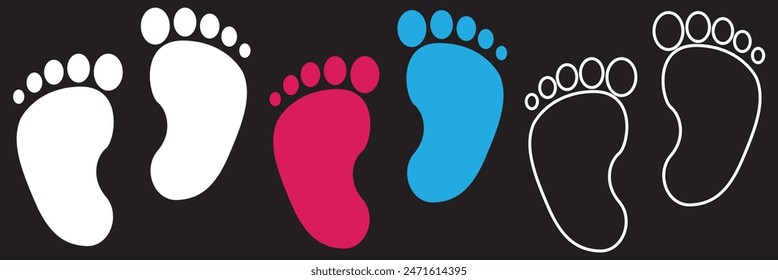 Baby footsteps vector illustration set - pairs of pink and blue footprints in flat style.