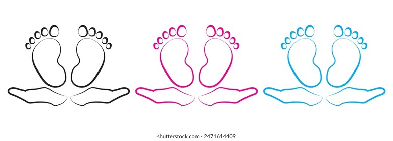 Baby footsteps vector illustration set - pairs of pink and blue footprints in flat style.