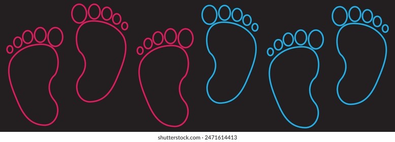 Baby footsteps vector illustration set - pairs of pink and blue footprints in flat style.