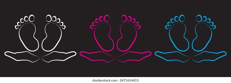 Baby footsteps vector illustration set - pairs of pink and blue footprints in flat style.