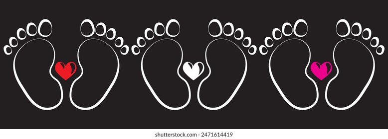 Baby footsteps vector illustration set - pairs of pink and blue footprints in flat style.