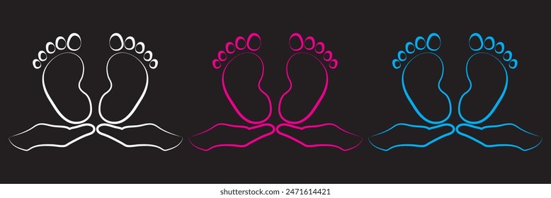 Baby footsteps vector illustration set - pairs of pink and blue footprints in flat style.