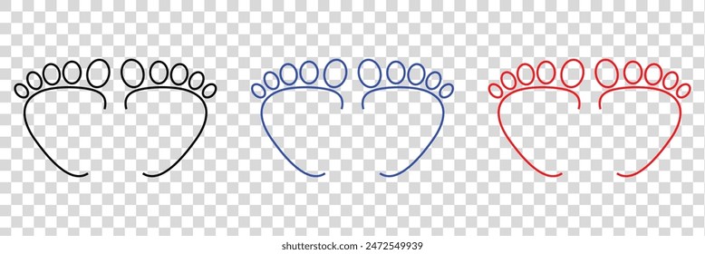 Baby footsteps vector illustration set - pairs of footprints in flat style. Baby feet vector set .