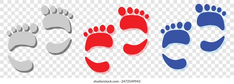 Baby footsteps vector illustration set - pairs of footprints in flat style. Baby feet vector set .