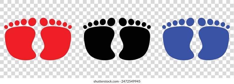 Baby footsteps vector illustration set - pairs of footprints in flat style. Baby feet vector set .