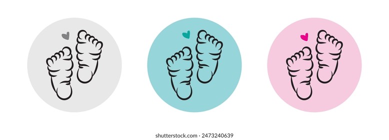 Baby footsteps vector illustration set - pairs of pink and blue footprints in flat style.