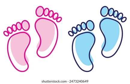 Juego de Ilustración vectorial Baby Footsteps - pares de pisadas rosas y azules en estilo plano.