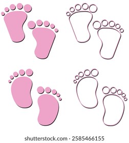 Baby footsteps vector illustration set - pairs of pink and blue footprints in flat style . Vector Illustration. 1176