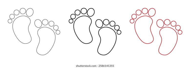 Baby footsteps vector illustration set pairs of colorful foot prints in flat style. White background. Variety colorful Design.