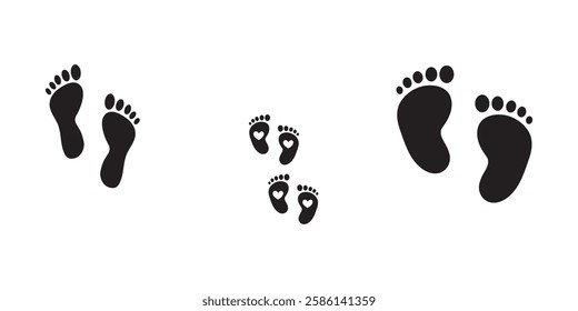 Baby footsteps vector illustration set pairs of colorful foot prints in flat style. White background. Variety colorful Design.