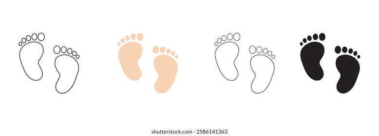 Baby footsteps vector illustration set pairs of colorful foot prints in flat style. White background. Variety colorful Design.