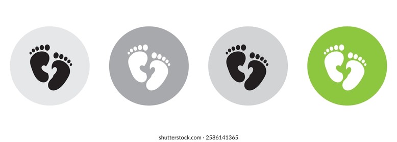 Baby footsteps vector illustration set pairs of colorful foot prints in flat style. White background. Variety colorful Design.