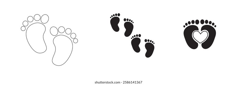 Baby footsteps vector illustration set pairs of colorful foot prints in flat style. White background. Variety colorful Design.