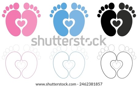 Baby footsteps vector illustration set - pairs of pink and blue footprints in flat style. white background. eps 10