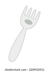 Baby Fork Icon. Plastic Tableware For Babies, Kids And Children. Graphic Element For Website, Poster Or Banner. Home And Kitchen Utensils. Comfort And Coziness. Cartoon Flat Vector Illustration