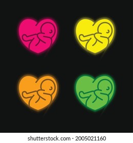 Baby four color glowing neon vector icon