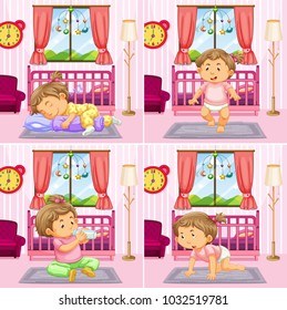 Baby in four different scenes