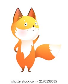 Baby fox animal character for kids isolated clipart on white. Baby fox cute character illustration for children. Vector animals cartoon.