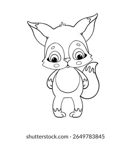 Raposa bebê. Desenho de contorno preto e branco de um cub.Vetor de raposa bonito ilustração de desenho animado, desenhado à mão, isolado em um fundo branco. Livro de colorir para crianças.