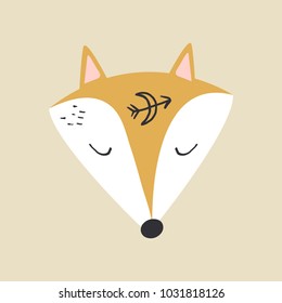 Baby fox head art, sticker and other. Decor elements for scrapbooking, postcards, cards, posters, souvenirs. 
Vector, clip art and jpg. Isolated.