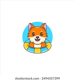 Baby Fox Illustration Wearing Coin Cartoon Lifebuoy Cartoon Illustration using modern style vector display