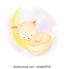 Baby fox sleeping the moon