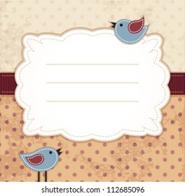 Baby frame with blue birds on dotted background