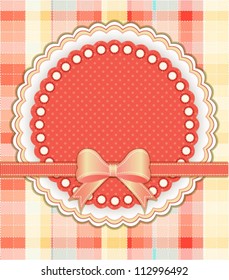 Baby frame with bow and beads on summer pink and yellow candy pastel plaid