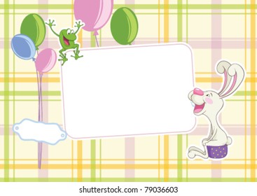Baby frame - joyful frog and rabbit on a chamberpot
