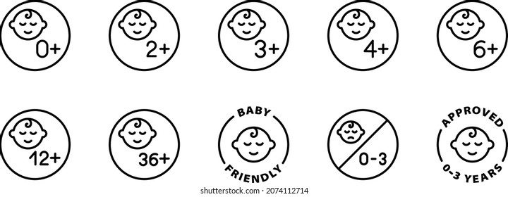 Baby Friendly Product Labels Black Icons On Transparent Background, Chocking Hazard, Baby Approved Icon Set