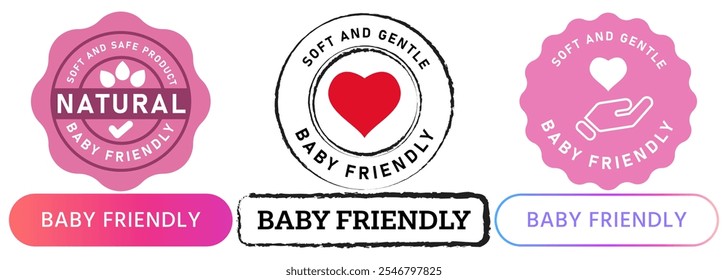 Babyfreundliche Produkt sicher sanfte weiche Lebensmittel Kleidung Haut garantieren getestete Paket Stempel bunte Emblem Aufkleber Label Design Symbol Sammlung