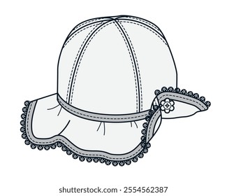 Baby frilly hat vector design technical illustration by adobe illustrator.