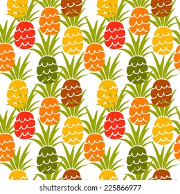 Baby funny seamless pattern with silhouettes fruits pineapples. Hand drawn repeating background. Tropical tiling texture. Cloth art design