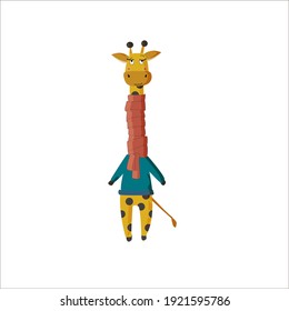 Baby funny vector illustration of a giraffe in a sweater and scarf