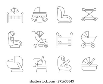 Baby furniture thin line flat vector related icon set for web and mobile applications. It can be used as - logo, pictogram, icon, infographic element. Vector Illustration. 
