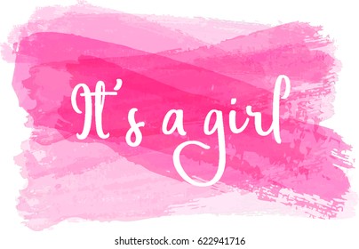 Baby gender reveal concept illustration. It's a girl. Pink colored.