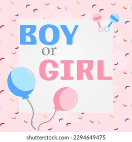 Baby gender reveal invitation card in flat style