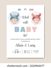 baby gender reveal watercolor invitation card template background