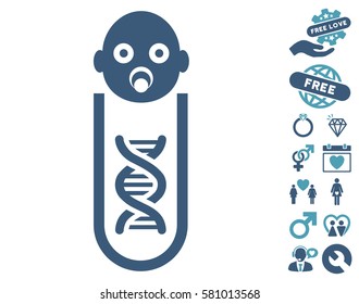 Baby Genetic Analysis pictograph with bonus love icon set. Vector illustration style is flat iconic cyan and blue symbols on white background.