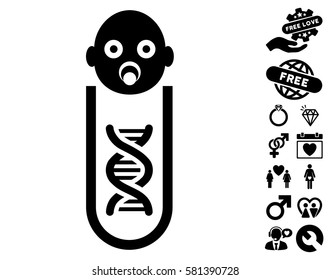 Baby Genetic Analysis pictograph with bonus lovely graphic icons. Vector illustration style is flat iconic black symbols on white background.