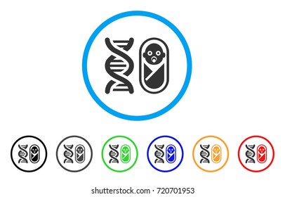 Baby Genetics rounded icon. Style is a flat baby genetics grey symbol inside light blue circle with black, gray, green, blue, red, orange versions. Vector designed for web and software interfaces.