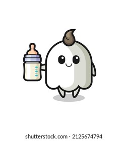 baby ghost cartoon character with milk bottle , cute style design for t shirt, sticker, logo element