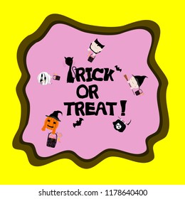Baby ghost zombie witch skeleton vampire holding candy basket with trick or treat text illustration vector