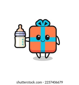 baby gift box cartoon character with milk bottle , cute style design for t shirt, sticker, logo element