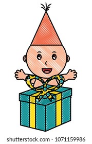baby with giftbox and hat party
