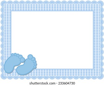 Baby Gingham Frame-Gingham patterned frame with scalloped border designed in Baby themed colors with cute baby feet accents