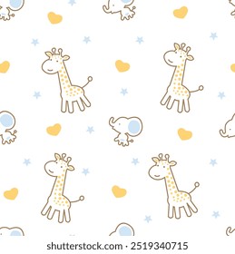 Bebê Girafa Allover Repetir Ilustração De Design Vetorial.