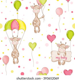 Baby Giraffe Background. Seamless Pattern. Vector.